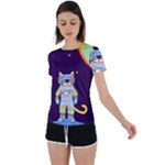 Cat Astronaut Space Retro Universe Back Circle Cutout Sports T-Shirt