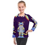 Cat Astronaut Space Retro Universe Kids  Long Mesh T-Shirt
