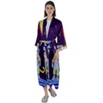Cat Astronaut Space Retro Universe Maxi Satin Kimono