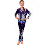 Cat Astronaut Space Retro Universe Kids  Satin Long Sleeve Pajamas Set