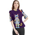 Cat Astronaut Space Retro Universe Frill Neck Blouse