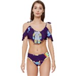 Cat Astronaut Space Retro Universe Ruffle Edge Tie Up Bikini Set	
