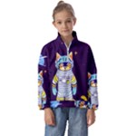 Cat Astronaut Space Retro Universe Kids  Half Zip Hoodie