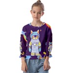 Cat Astronaut Space Retro Universe Kids  Cuff Sleeve Top