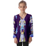 Cat Astronaut Space Retro Universe Kids  V Neck Casual Top