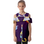 Cat Astronaut Space Retro Universe Fold Over Open Sleeve Top