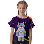 Cat Astronaut Space Retro Universe Kids  Cut Out Flutter Sleeves