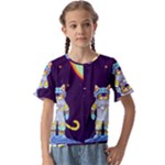 Cat Astronaut Space Retro Universe Kids  Cuff Sleeve Scrunch Bottom T-Shirt
