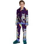 Cat Astronaut Space Retro Universe Kids  Long Sleeve Velvet Pajamas Set