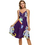 Cat Astronaut Space Retro Universe Sleeveless Tie Front Chiffon Dress