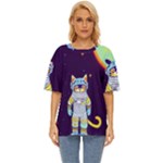 Cat Astronaut Space Retro Universe Oversized Basic T-Shirt