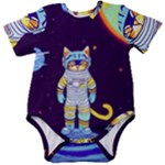 Cat Astronaut Space Retro Universe Baby Short Sleeve Bodysuit