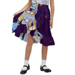 Cat Astronaut Space Retro Universe Kids  Ruffle Flared Wrap Midi Skirt