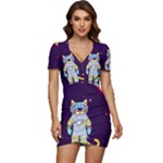 Cat Astronaut Space Retro Universe Low Cut Cap Sleeve Mini Dress