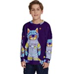 Cat Astronaut Space Retro Universe Kids  Crewneck Sweatshirt