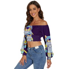 Long Sleeve Crinkled Weave Crop Top 