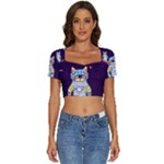 Cat Astronaut Space Retro Universe Short Sleeve Square Neckline Crop Top 