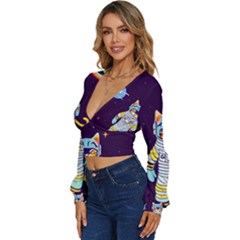 Long Sleeve Deep-V Velour Top 