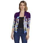 Cat Astronaut Space Retro Universe Women s Draped Front 3/4 Sleeve Shawl Collar Jacket