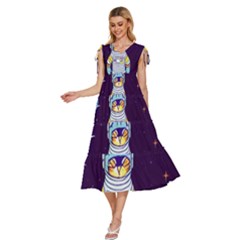 V-Neck Drawstring Shoulder Sleeveless Maxi Dress 