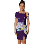 Cat Astronaut Space Retro Universe Fitted Knot Split End Bodycon Dress