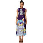 Cat Astronaut Space Retro Universe Sleeveless Round Neck Midi Dress