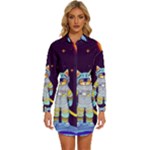 Cat Astronaut Space Retro Universe Womens Long Sleeve Shirt Dress