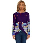 Cat Astronaut Space Retro Universe Long Sleeve Crew Neck Pullover Top