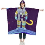 Cat Astronaut Space Retro Universe Women s Hooded Rain Ponchos