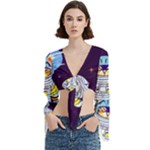 Cat Astronaut Space Retro Universe Trumpet Sleeve Cropped Top