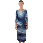 House Waves Storm Quarter Sleeve Midi Bodycon Dress