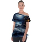 House Waves Storm Off Shoulder Tie-Up T-Shirt
