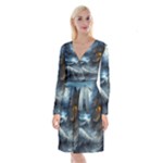 House Waves Storm Long Sleeve Velvet Front Wrap Dress