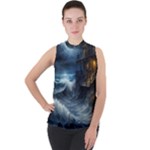House Waves Storm Mock Neck Chiffon Sleeveless Top