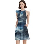 House Waves Storm Cocktail Party Halter Sleeveless Dress With Pockets