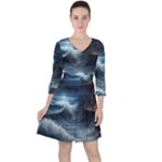 House Waves Storm Quarter Sleeve Ruffle Waist Dress