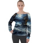 House Waves Storm Off Shoulder Long Sleeve Velour Top