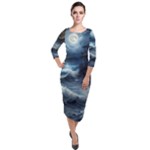 House Waves Storm Quarter Sleeve Midi Velour Bodycon Dress