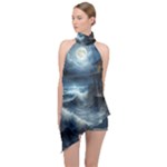 House Waves Storm Halter Asymmetric Satin Top