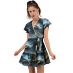 House Waves Storm Flutter Sleeve Wrap Dress