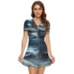 House Waves Storm V-Neck High Waist Chiffon Mini Dress