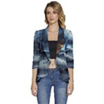 House Waves Storm Women s 3/4 Sleeve Ruffle Edge Open Front Jacket