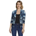 House Waves Storm Women s Draped Front 3/4 Sleeve Shawl Collar Jacket