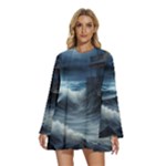 House Waves Storm Round Neck Long Sleeve Bohemian Style Chiffon Mini Dress