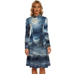 House Waves Storm Long Sleeve Shirt Collar A-Line Dress