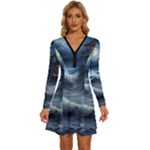 House Waves Storm Long Sleeve Deep V Mini Dress 