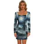 House Waves Storm Long Sleeve Square Neck Bodycon Velvet Dress
