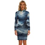 House Waves Storm Long Sleeve Shirt Collar Bodycon Dress