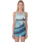 Swan Flying Bird Wings Waves Grass One Piece Boyleg Swimsuit