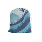 Swan Flying Bird Wings Waves Grass Drawstring Pouch (Large)